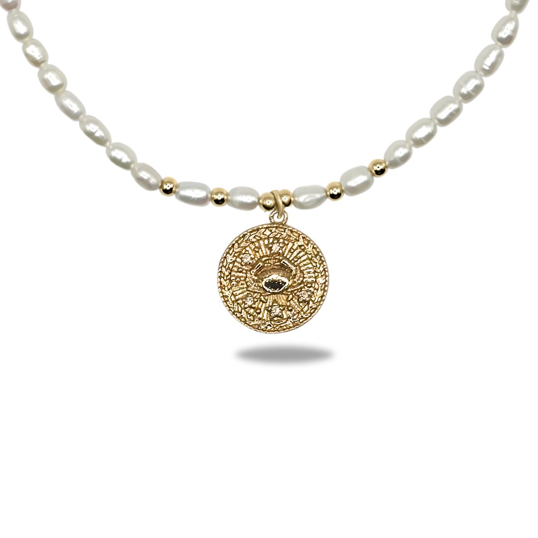 Elegant Freshwater Pearl Necklace with Zodiac Symbol Pendant