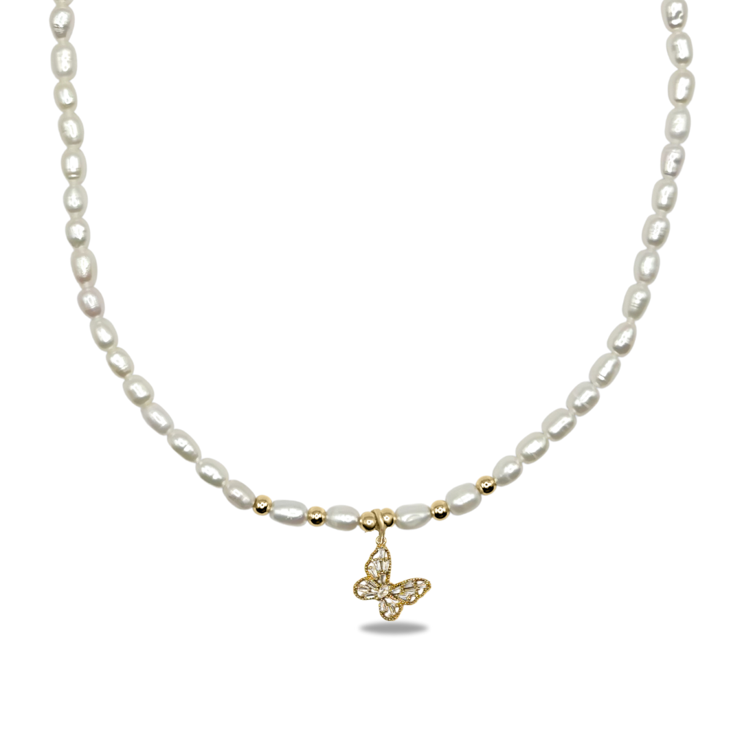 Dainty Freshwater Pearl Necklace with Trendy Charm