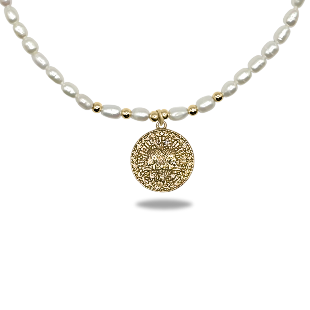 Elegant Freshwater Pearl Necklace with Zodiac Symbol Pendant