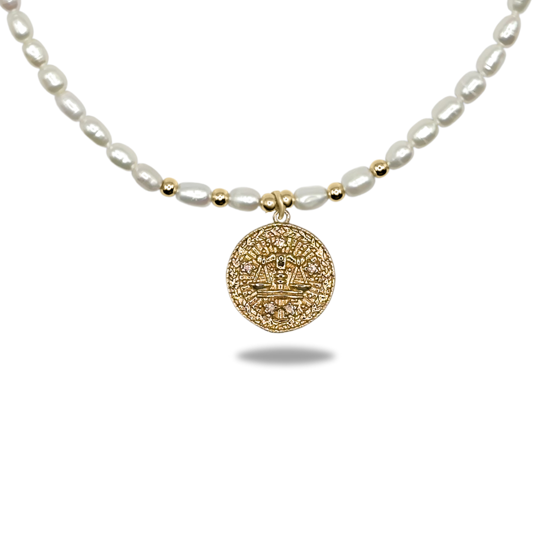 Elegant Freshwater Pearl Necklace with Zodiac Symbol Pendant
