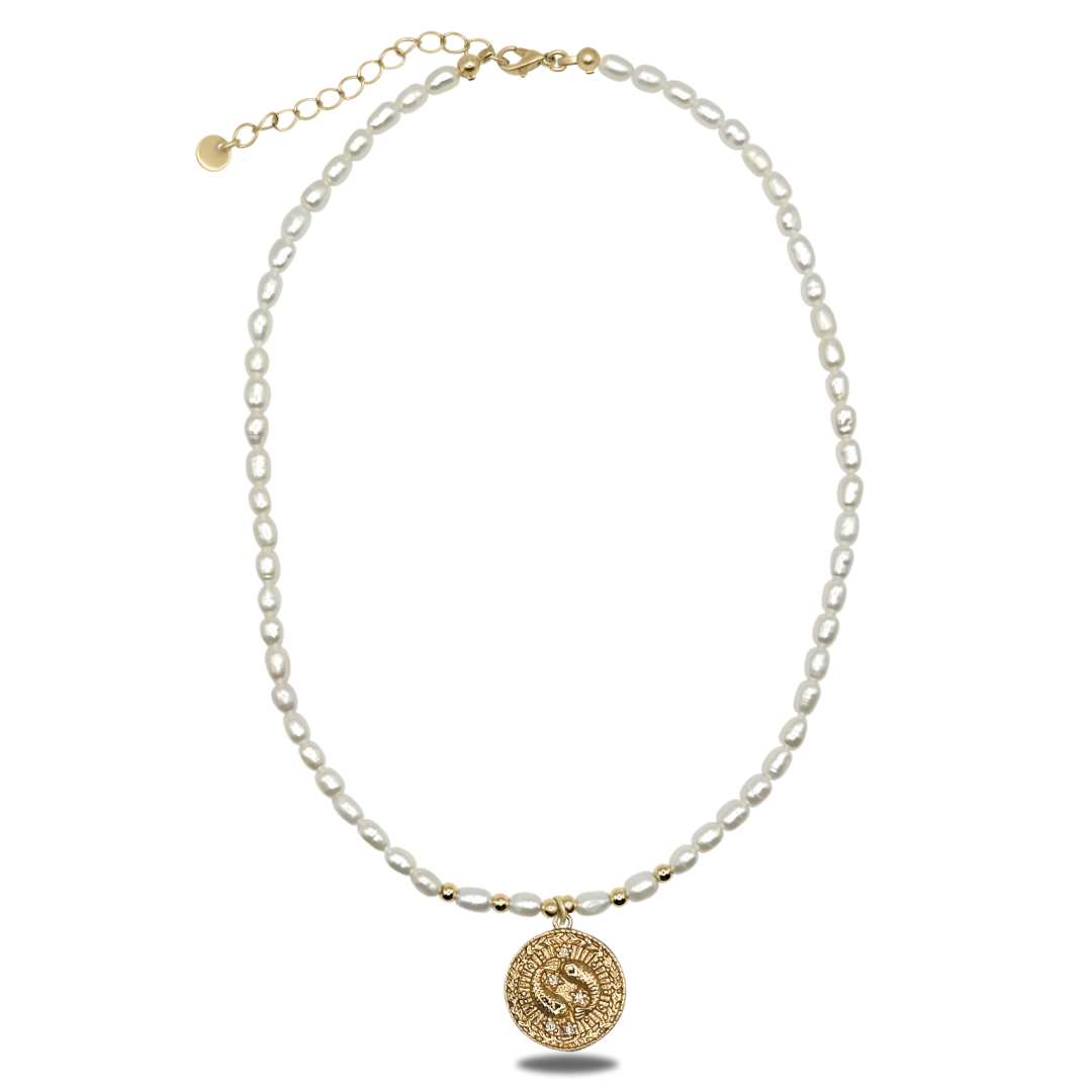 Elegant Freshwater Pearl Necklace with Zodiac Symbol Pendant