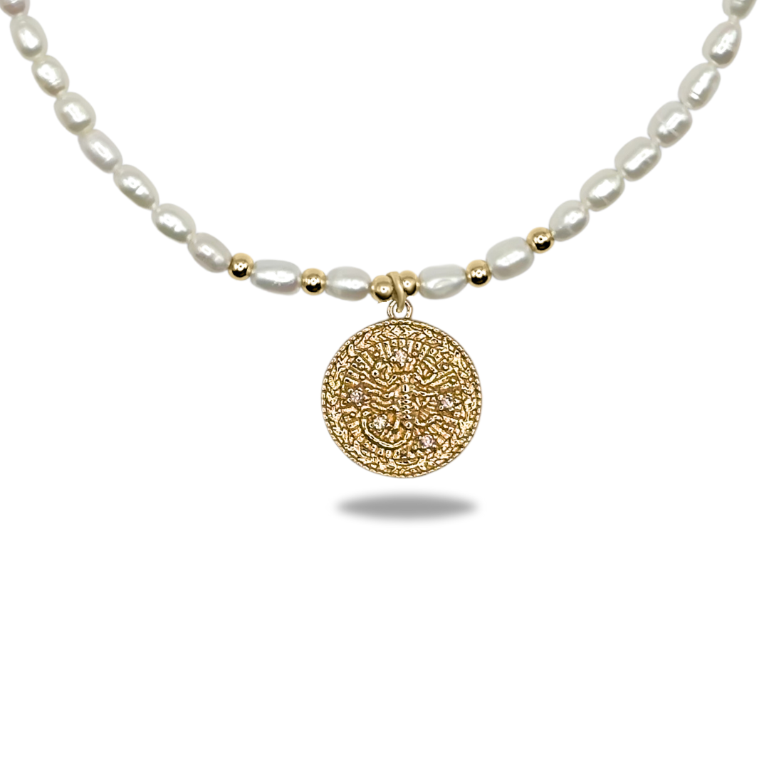 Elegant Freshwater Pearl Necklace with Zodiac Symbol Pendant