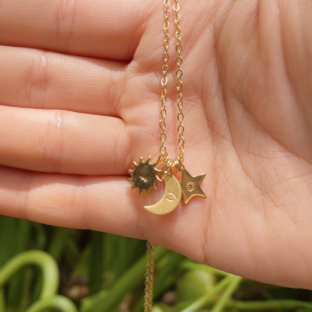 Sun, Moon, and Rising Sign Birth Chart Charm Necklace