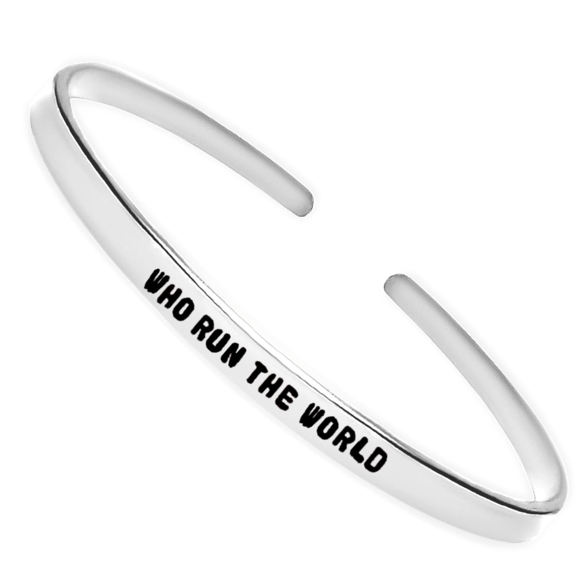 Who Run The World Bracelet Feminist Empowerment Cuff Hand Stamped