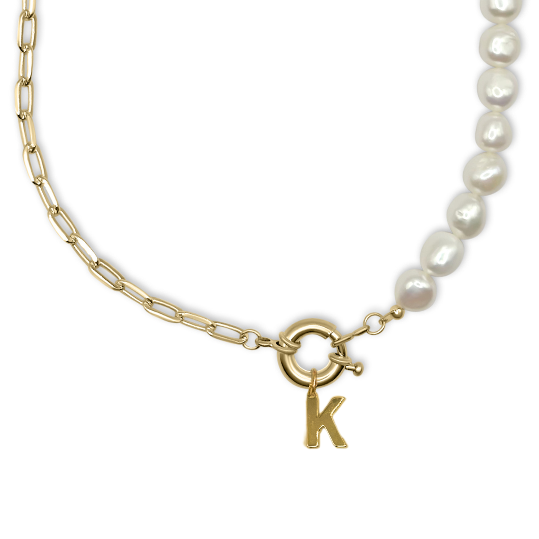 Initial Half n' Half Freshwater Pearl Necklace