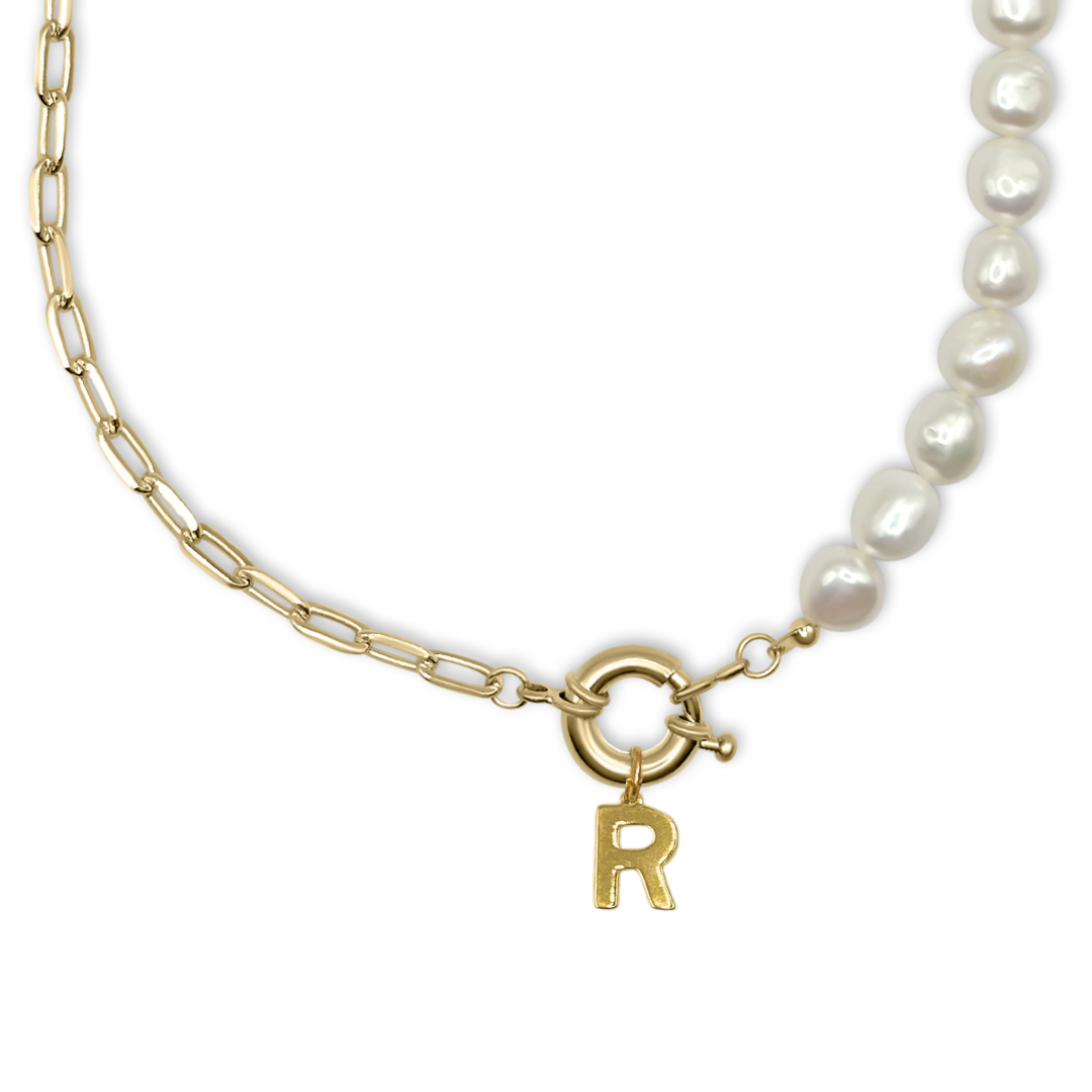 Initial Half n' Half Freshwater Pearl Necklace