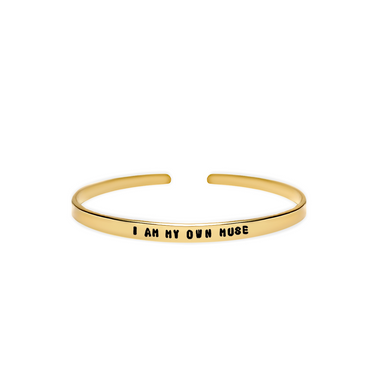 handmade cuff bracelet with 'I am my own muse' empowering quote