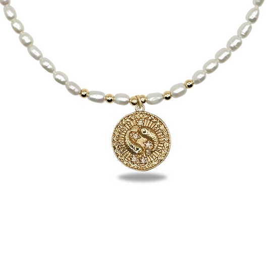 Elegant Freshwater Pearl Necklace with Zodiac Symbol Pendant