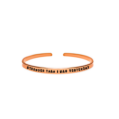‘Stronger than I was yesterday’ empowering and motivational quote dainty handmade cuff bracelet 
