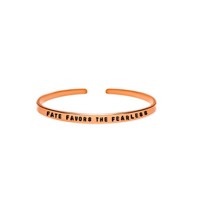 ‘Fate favors the fearless’ inspirational quote dainty handmade cuff bracelet 