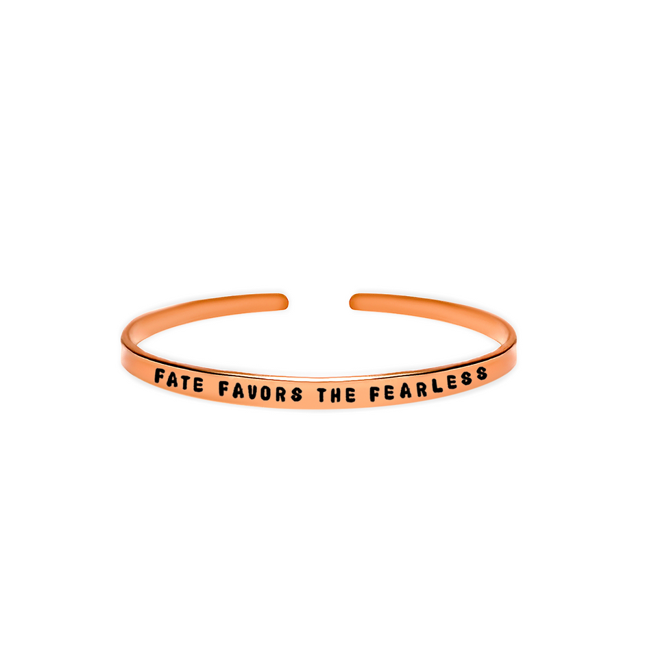 ‘Fate favors the fearless’ inspirational quote USA handmade cuff bracelet 