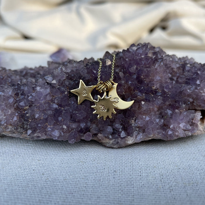 Birth Chart Charm Necklace with Sun, Moon, Rising Signs