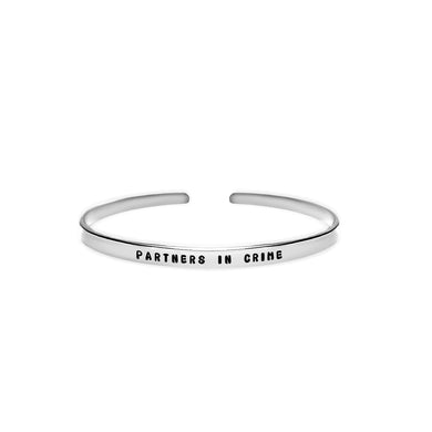 ‘Partners in crime’ symbolic meaningful friendship or marriage quote dainty handmade cuff bracelet 